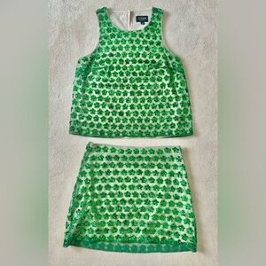 JCrew Green Floral Embellished Two-Piece Set